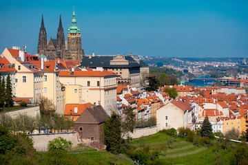 Fototapeta na wymiar Prague Castle Vltava River and bridges 