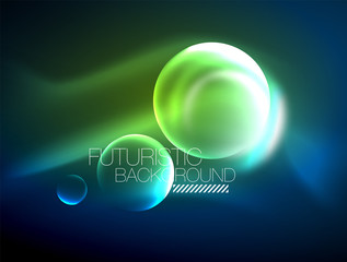 Blue neon bubbles and circles futuristic abstract background