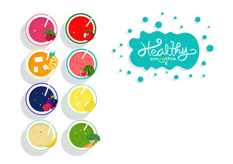 Healthy smoothie juice collection balance diet menu, banner template food and drinking product, vegetable and fruit on white space background vector poster
