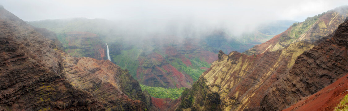 Waipo'o Falls, Waimea Canyon, Kauai, Hawaii. Waipo'o Falls is a fantastic waterfall on Kokee Stream dropping 800 ft. in two tiers. It is located in the heart of the Waimea Canyon.