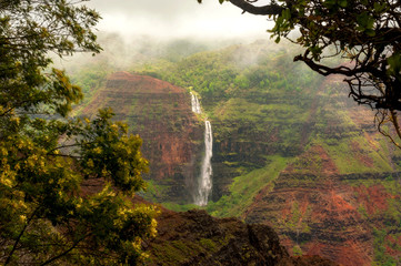 Waipo'o Falls, Waimea Canyon, Kauai, Hawaii. Waipo'o Falls is a fantastic waterfall on Kokee Stream...