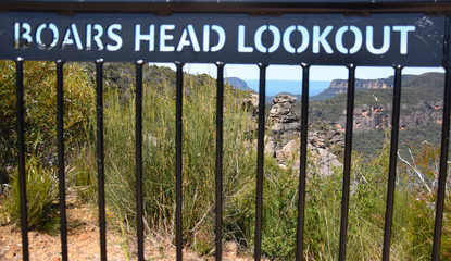 Katoomba, Australia - March 23, 2019. Scenic views of Narrowneck plateau from Boars Head lookout in Blue Mountains.