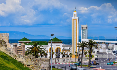 Panoramic View of Mosque of harbor Tangier, Tangier City, Morocco
