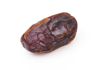 Dried date fruit on isolated white, close-up photo of a fresh date fruit