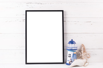  Black frame mockup  with copy space and  nautical  decorations