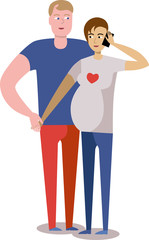 pregnant couple in flat style on white background
