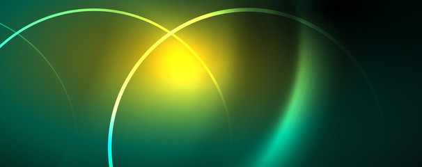 Shiny neon lines template - northern lights glowing blur lines. Futuristic style glow neon 80s disco club or night party techno template