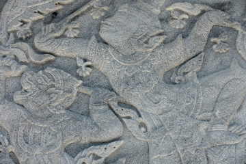 Wall stone carving sclupture of Ramakien Performance