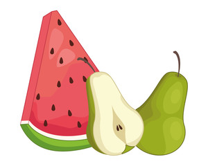 Watermelon and pear half cut cartoon