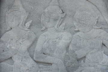 Wall stone carving sclupture of Ramakien Performance