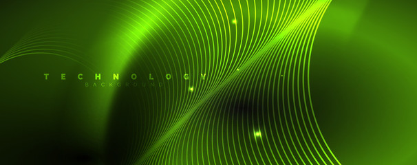 Fototapeta na wymiar Dark abstract background with bright color neon lights and lines. Glowing background