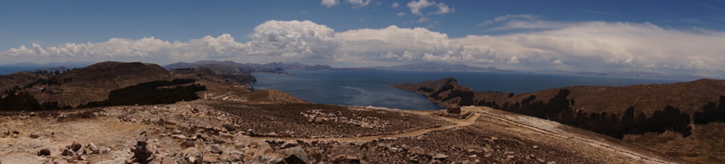 Panorama over copacabana and lake titicaca in bolivia