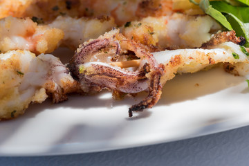 Squid skewers close up
