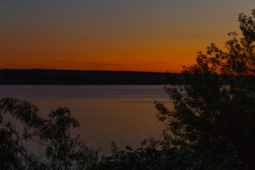 Fototapeta na wymiar the Volga river and the forest on the banks near to Zvenigovo Mari-El at sunset