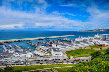 Panoramic View of Tangier Harbor Mediterranean Sea, Tangier City, Morocco