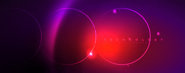 Shiny neon lights, dark abstract background with blurred magic neon light curved lines