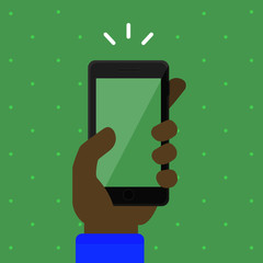 Mobile phone in hand, free layer to add text or images to phone screen