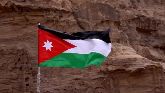 Jordanian Flag Flies in Stiff Wind Slow Motion 2.