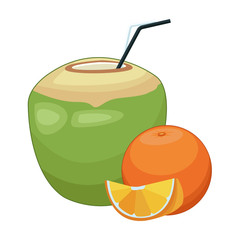 Coconut cocktail and orange sliced fruit