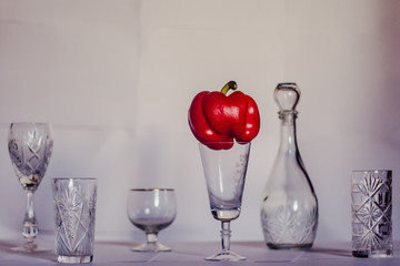 red pepper on the glass around the dishes