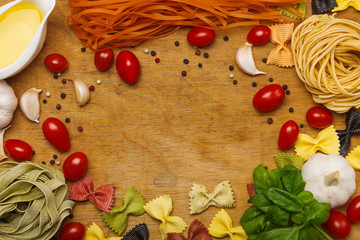 Obraz na płótnie Canvas Italian food ingredients on wooden table