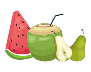 Coconut cocktail with pears and watermelon