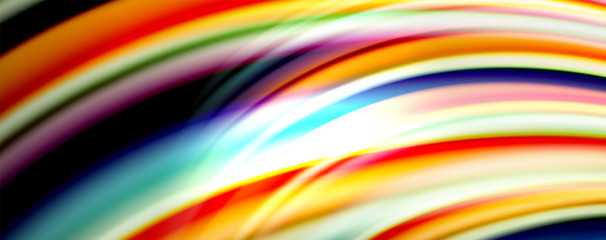 Fluid color rainbow style wave abstract background, techno modern design on black