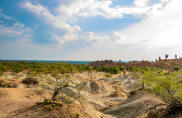 zweifarbige W&uuml;ste unter blauem Himmel. tropischer Trockenwald in S&uuml;damerika