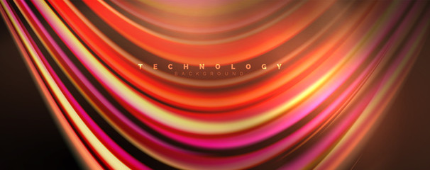 Fluid color rainbow style wave abstract background, techno modern design on black