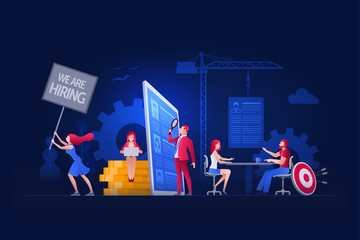 People are working on hiring, human resources and recruitment together