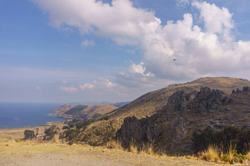 view on the bolivian side of lake titicaca, bolivia