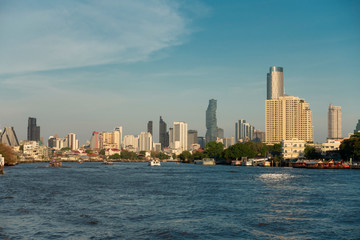 Fototapeta premium beautiful cityscape on the river in bangkok thailand on 24 April 2019