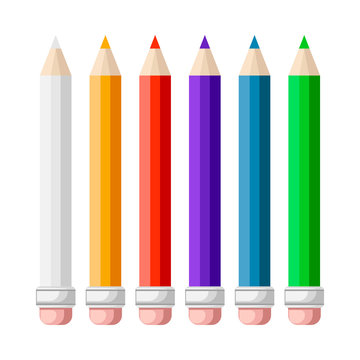 Set of six colored pencils , vector illustration