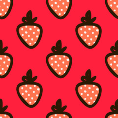 Strawberry Hand Draw Seamless Cute Pattern. Summer Bright endless Background