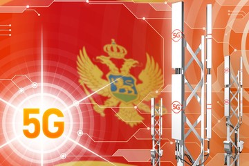 Montenegro 5G industrial illustration, big cellular network mast or tower on digital background with the flag - 3D Illustration