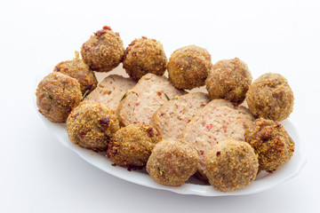 Fried meat meatballs in oil