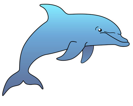 Marine mammal dolphin. Funny cute dolphin jumps out of the water. Full color vector image.
