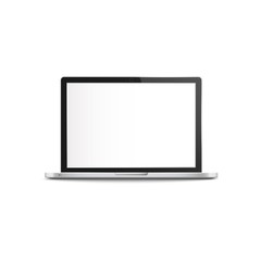 Mockup of front view open laptop with blank screen realistic style