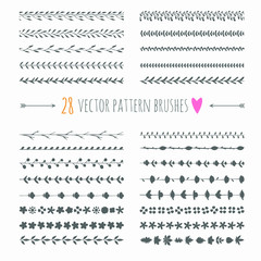 Set of vector floral seamless brushes and borders, rustic decorations