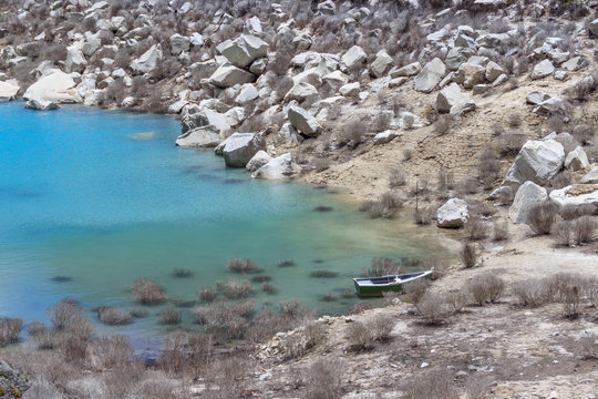 turquoise lake in the andes mountains in peru