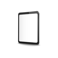 Modern tablet with blank screen - realistic mockup of empty display on black digital device from side view