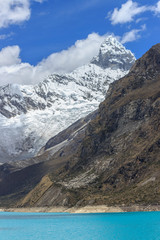 snow white peaks of the andes with glaciers in peru