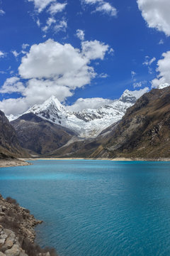 turquoise lake in the andes mountains in peru