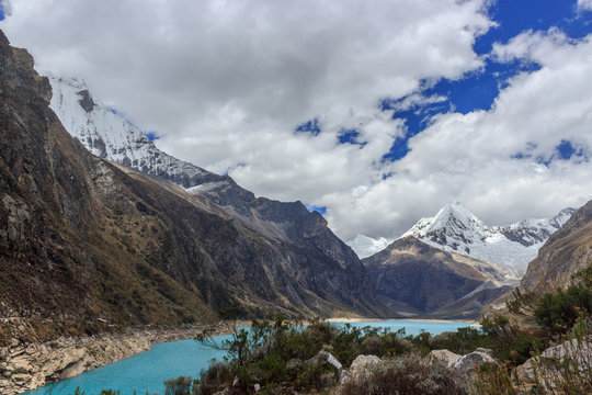 turquoise lake in the andes mountains in peru
