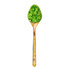 Matcha powder in wooden spoon