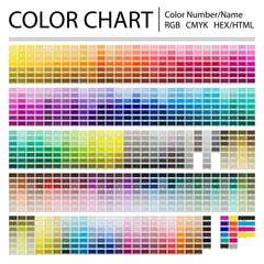 Deurstickers Color Chart. Print Test Page. Color Numbers or Names. RGB, CMYK, Pantone, HEX HTML codes. Vector color palette. © Porcupen