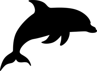 Marine mammal dolphin. Funny cute dolphin jumps out of the water. Silhouette vector card for logo or sign.
