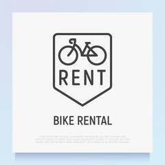 Bike rental gradient thin line icon for logo. Signboard for shop. Modern vector illustration.