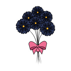 beutiful flowers bouquet with bowtie vector illustration