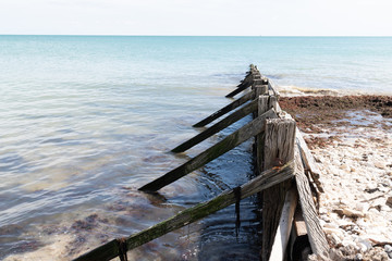 Old wooden breakwater on the beach